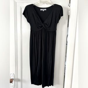 Iceberg Black Empire Waist Midi Dress Small Made in Italy Luxury NWOT Cap sleeve